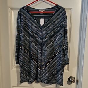 CJ Banks Blue and Black Striped Tunic Top